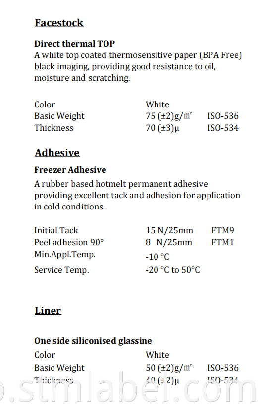 Hi18j1652 Direct Thermal Top Freezer Adhesive White Glassine